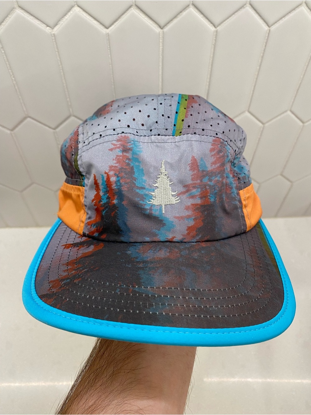 Territory Run Co 5 Panel Hat Forest Trees AOP EUC